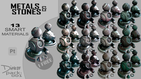 Metal & Stone  | 12 Smart Materials + 1 free samples |Pack 001 | Adobe Substance 3d Painter