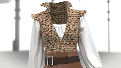 Women's jumpsuit with brown motifs and white sleeves