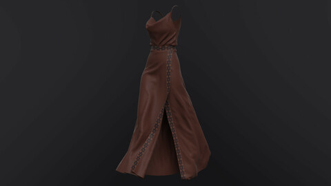 brown draped dress