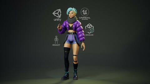 Jacket Girl - Game Ready super Low-poly 3D model