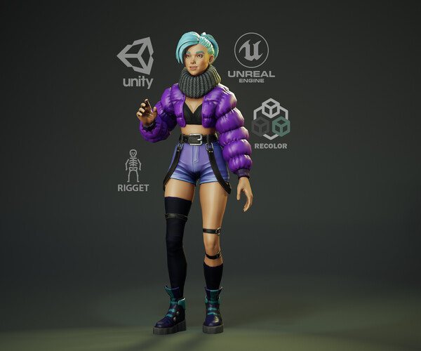 ArtStation - Jacket Girl - Game Ready super Low-poly 3D model | Game Assets