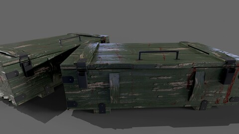 Rifle Wooden Crate Military Ammo Box Low Poly 3D Model