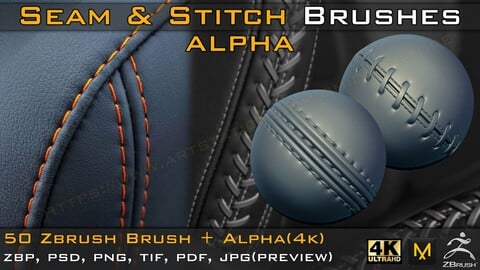 50 Seam & Stitch Brushes & Alpha (Tileable 4k-16bit) Vol.03
