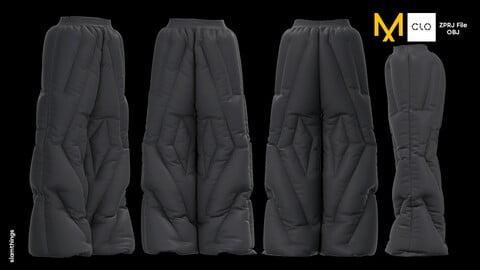 Future Fashion Puffer Pants #015 - Clo 3D / Marvelous Designer + OBJ / DIGITAL FASHION / STREET WEAR / OVERSIZED