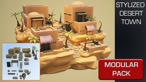 Stylized Desert Town Environment Modular Pack