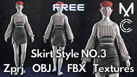 Skirt No.3 : Marvelous Designer + Clo3d + OBJ + FBX + Texture