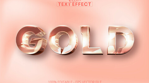 Gold text effect, editable shiny rose golden text style