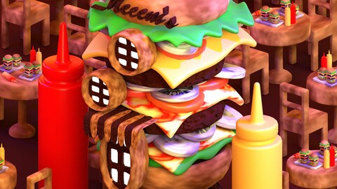 ArtStation - Cafe Series 1.2 - Burger Themed Cafe - .blend, .fbx ...
