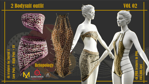 2 Bodysuit outfit_VOL 02(Low poly + High poly + PBR Textures + Unreal 4 Textures + ZPRJ file)