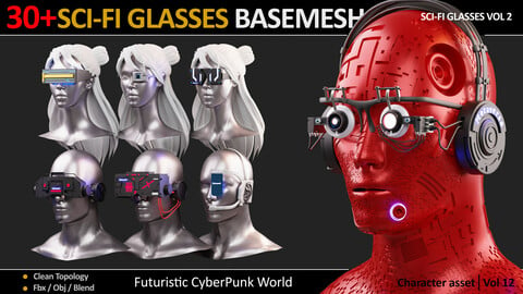 30 SCI-FI GLASSES BASEMESH (Futuristic Cyberpunk) ( VOL 12 ) ( Sci fi Glasses Vol 2 )