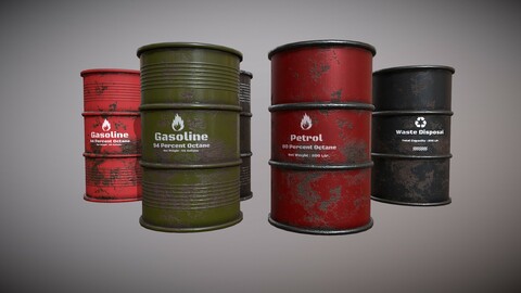3D Military Fuel Barrel Drums - Low Poly - Game Ready
