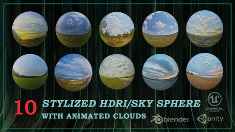 10 Stylized HDRI / Sky Sphere with animated Clouds