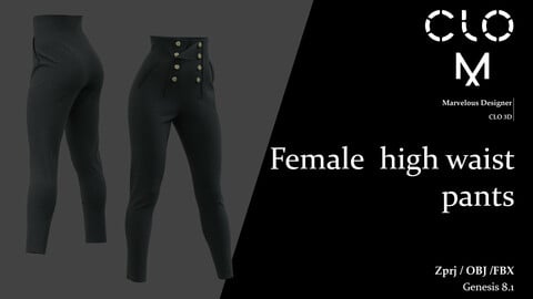 Female high waist pants / Marvelous Designer/Clo3D project file + OBJ
