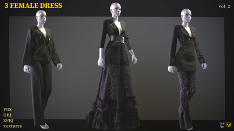 3 Female Dress . ZPRJ+OBJ+FBX (VOL_02)