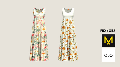Summer Dress. Marvelous Designer/Clo3d project + OBJ + FBX