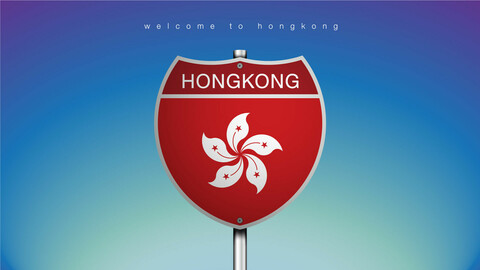 18 ICON The City Label & Map of HONG KONG In American Signs Style