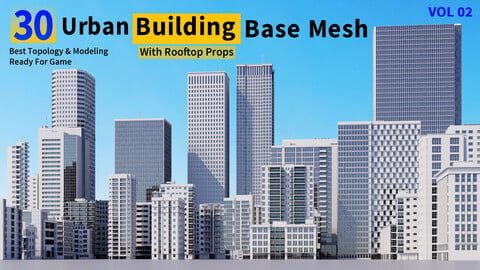 30 Urban Building Base Mesh (with Rooftop) - Real scale and size