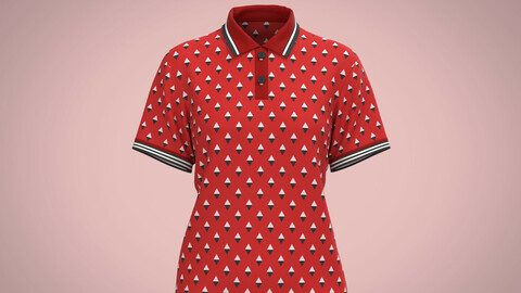 Ladies Red Print Polo