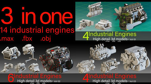 3 in one-14 Industrial Engines- High detail 3d models