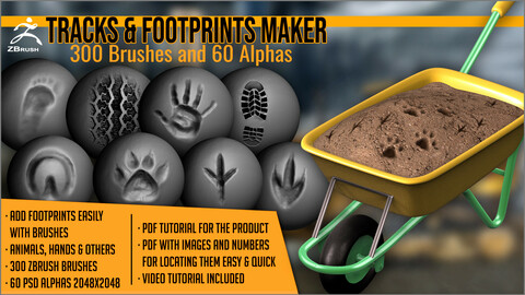 Tracks and Footprints Maker 300 ZBrush Brushes And 60 Alphas