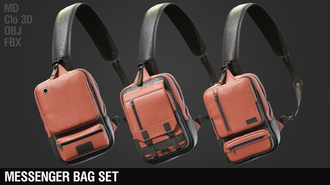 Messenger bag set / Leather / Backpack / Sportive / Rest / Marvelous Designer