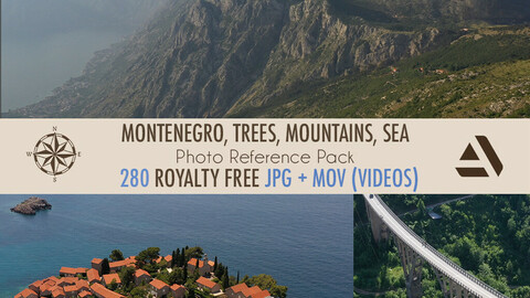 PhotoRefs: 500+ Photo and Videos/Textures Reference Pack: MONTENEGRO, TREES, MOUNTAINS, SEA Nature, Environment, Roads, yachts, medieval castle, island