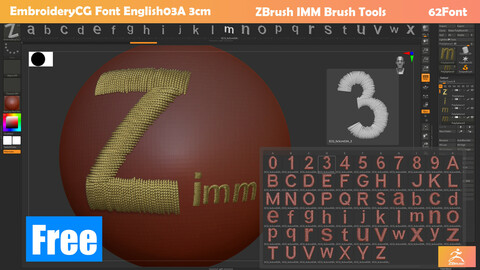 EmbroideryCG Font English03A size:3cm ZBush IMM Brush