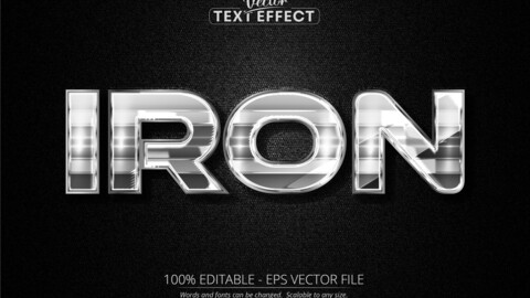 Metallic silver text style effect, editable graphic iron text template