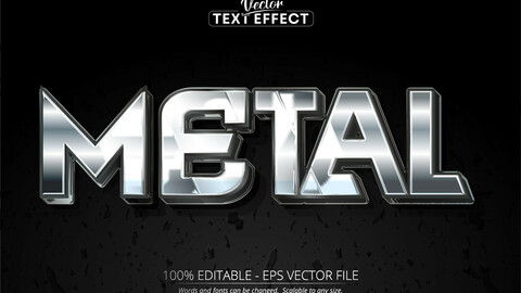 Silver editable text effect, shiny metal text style