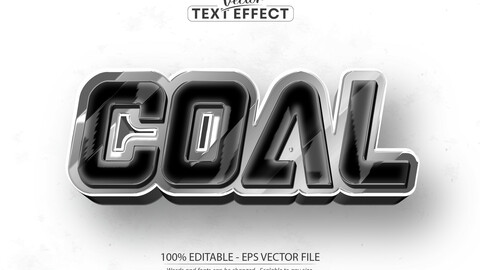 Silver editable text effect, shiny black color text style