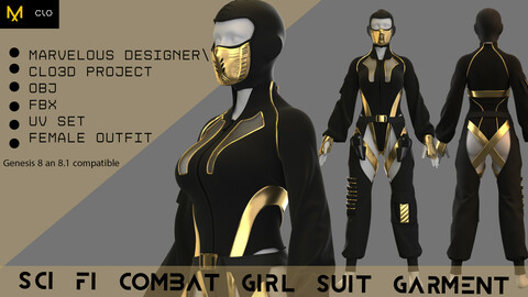 Sci-fi Combat Girl Garment (marvelous\clo3 project + obj + fbx)