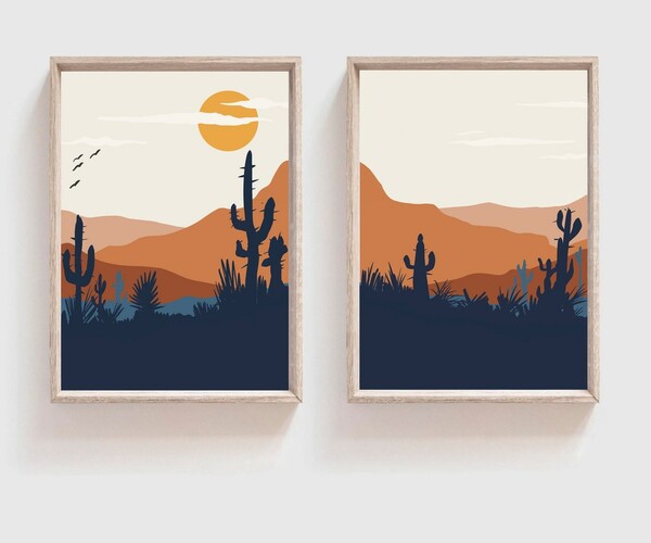 ArtStation - Mid Century Modern Desert Print, Cactus Print ...