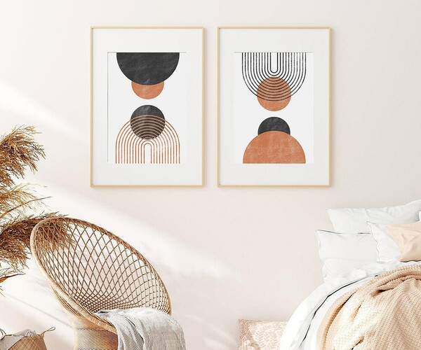 ArtStation Mid Century Modern Wall Art Print Set 2, Neutral Abstract