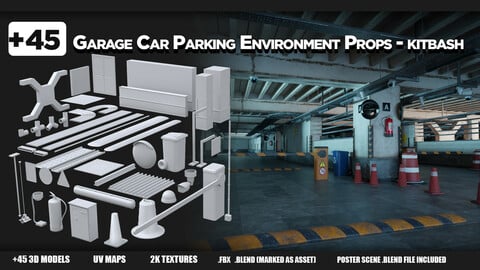+45 Garage Car Parking Environment Props - KITBASH Vol 3