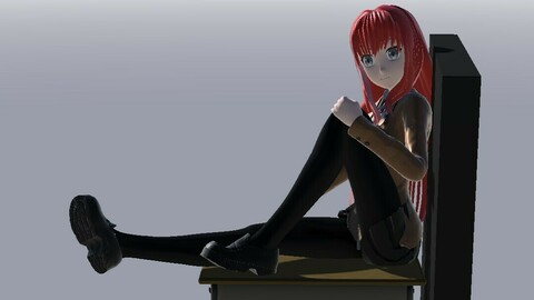 Manga girl sitting on a table
