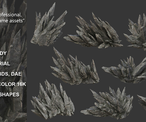 ArtStation - Spiky Black Rock 220626 - Ultra HD 16K Textures | Game Assets