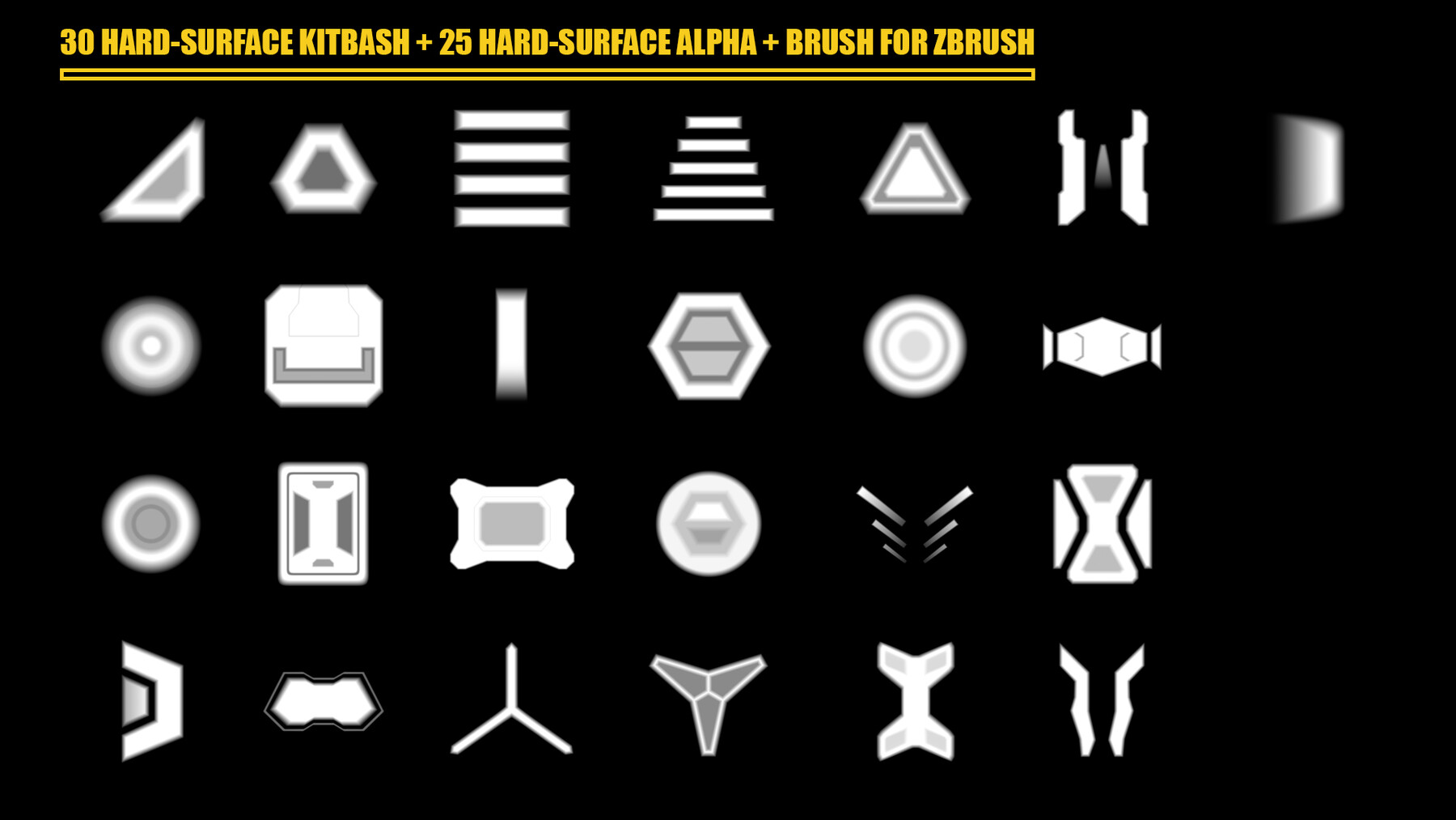 ArtStation 30 HARDSURFACE KITBASH + 25 HARDSURFACE ALPHA + 42 BRUSH