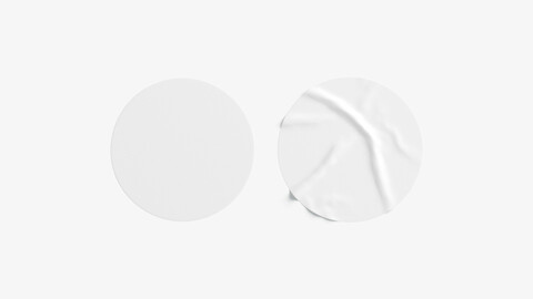 Two White Round Stickers - flat and crumpled adhesive label