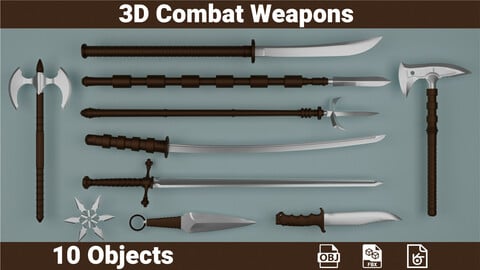 3D Combat Weapons (Swords, Dagger, Arrow, Knife, Hatchet, Axe)