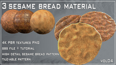 3 Sesame Bread Material - SBS File + 4k PBR Textures + FREE  Tutorial - VOL 04