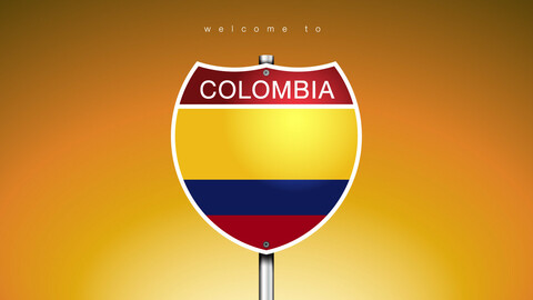 20 ICON The City Label & Map of COLOMBIA In American Signs Style
