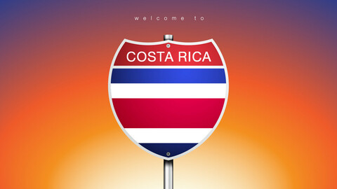 10 ICON The City Label & Map of COSTA RICA In American Signs Style