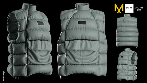 Future Fashion Vest Waistcoat Puffer #014 - Clo 3D / Marvelous Designer + OBJ / NO TEXTURE / DIGITAL FASHION / STREET WEAR / HYPEBEAST