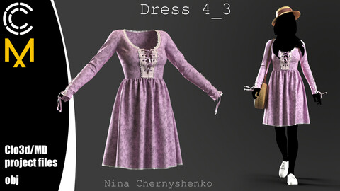 Dress 4_3. Marvelous Designer/Clo3d project + OBJ.