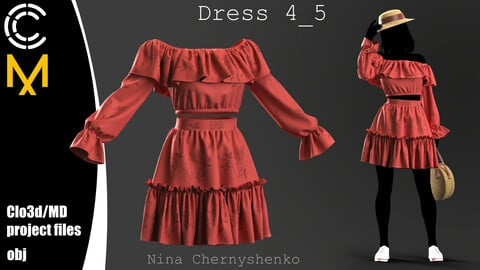 Dress 4_5. Marvelous Designer/Clo3d project + OBJ.