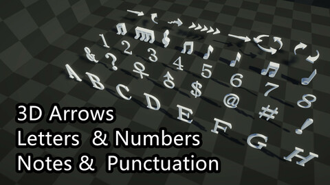 3D Model -  Arrow, Note, Letter, Number, Punctuation Mark