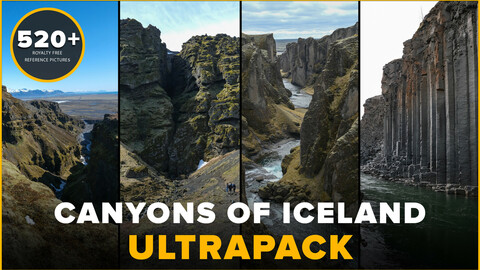 527 Canyons of Iceland Reference Pictures Ultrapack - Basalt rocks, Moss, Water