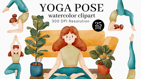 Yoga Watercolor Clipart, Meditation Illustration, Zen, Yoga Poses for Digital Download