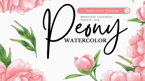 Peony Flowers - watercolor clipart set