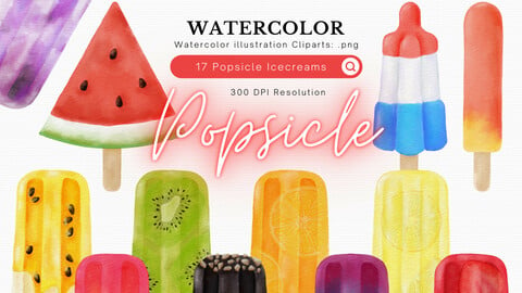 Popsicle Watercolor Clipart for Summer - Popsicle Icecream - Instant Download